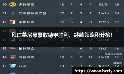 拜仁慕尼黑豪取德甲胜利，继续领跑积分榜！